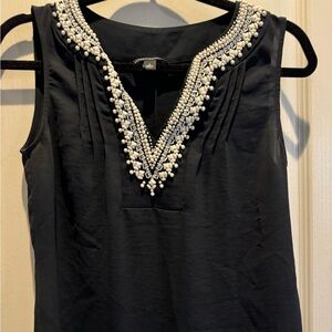 Banana republic navy blue top with beaded neck